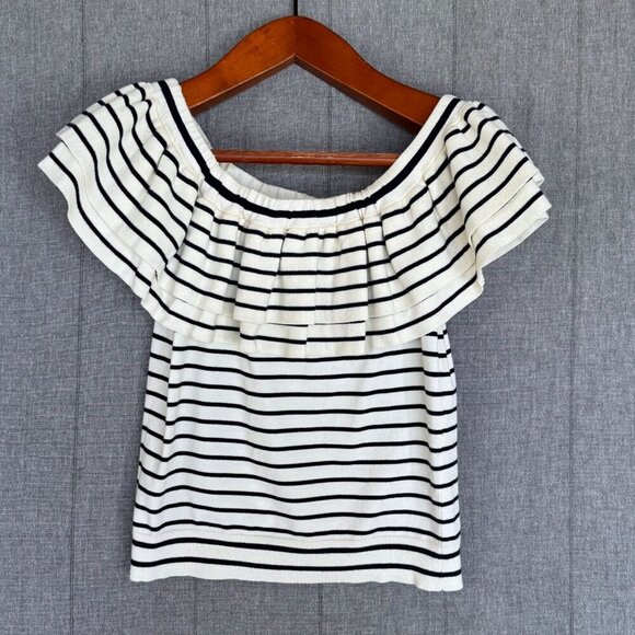 J. Crew Selena Blue White Knit Strip Off Shoulder Ruffle Nautical Blouse Size S - Picture 6 of 12